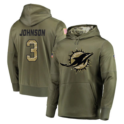 Tlead M.Dolphins #3 Chris Johnson Player Olive Salute to Service Pullover Hoodies Home Game Stitched Jerseys