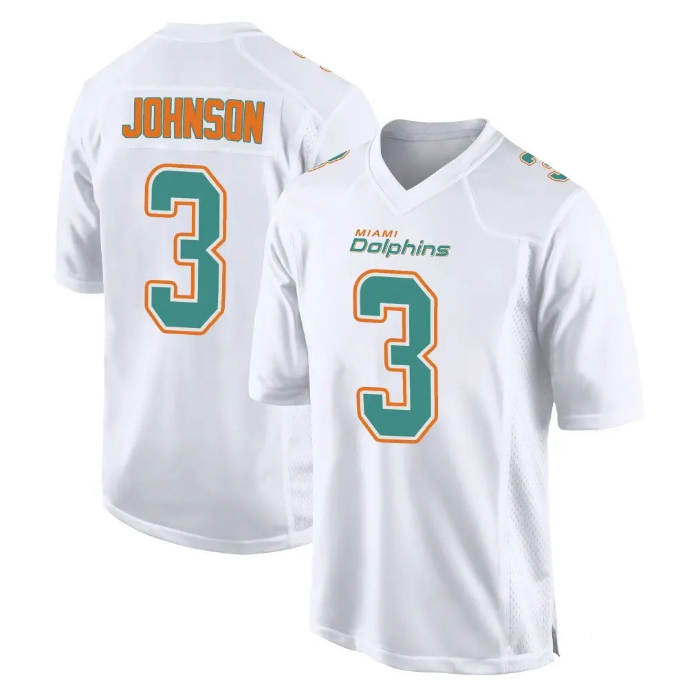 Tlead M.Dolphins #3 Chris Johnson Player White Fashion Home Game Stitched Jerseys