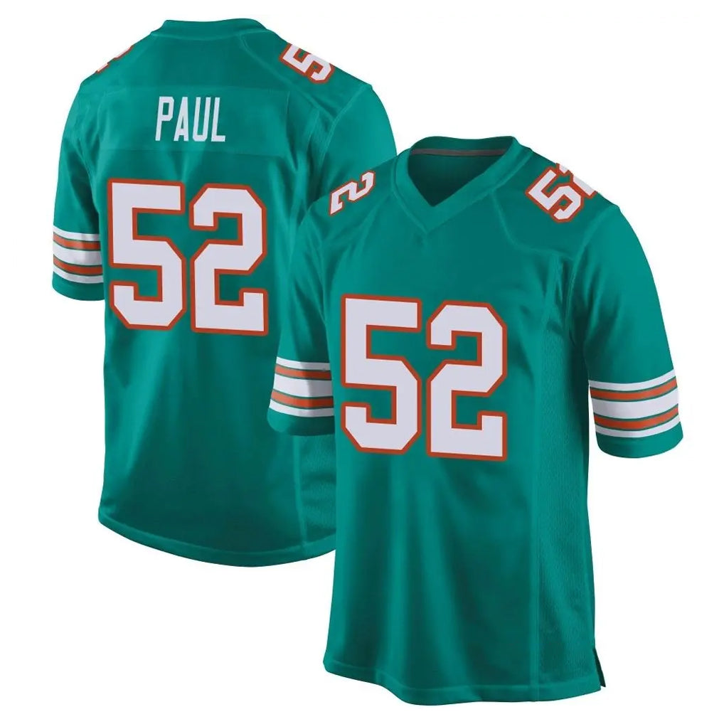 Tlead M.Dolphins #52 Patrick Paul Player Aqua Alternate Home Game Stitched Jerseys