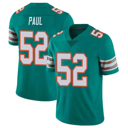 Tlead M.Dolphins #52 Patrick Paul Player Aqua Limited Alternate Vapor Untouchable Home Game Stitched Jerseys