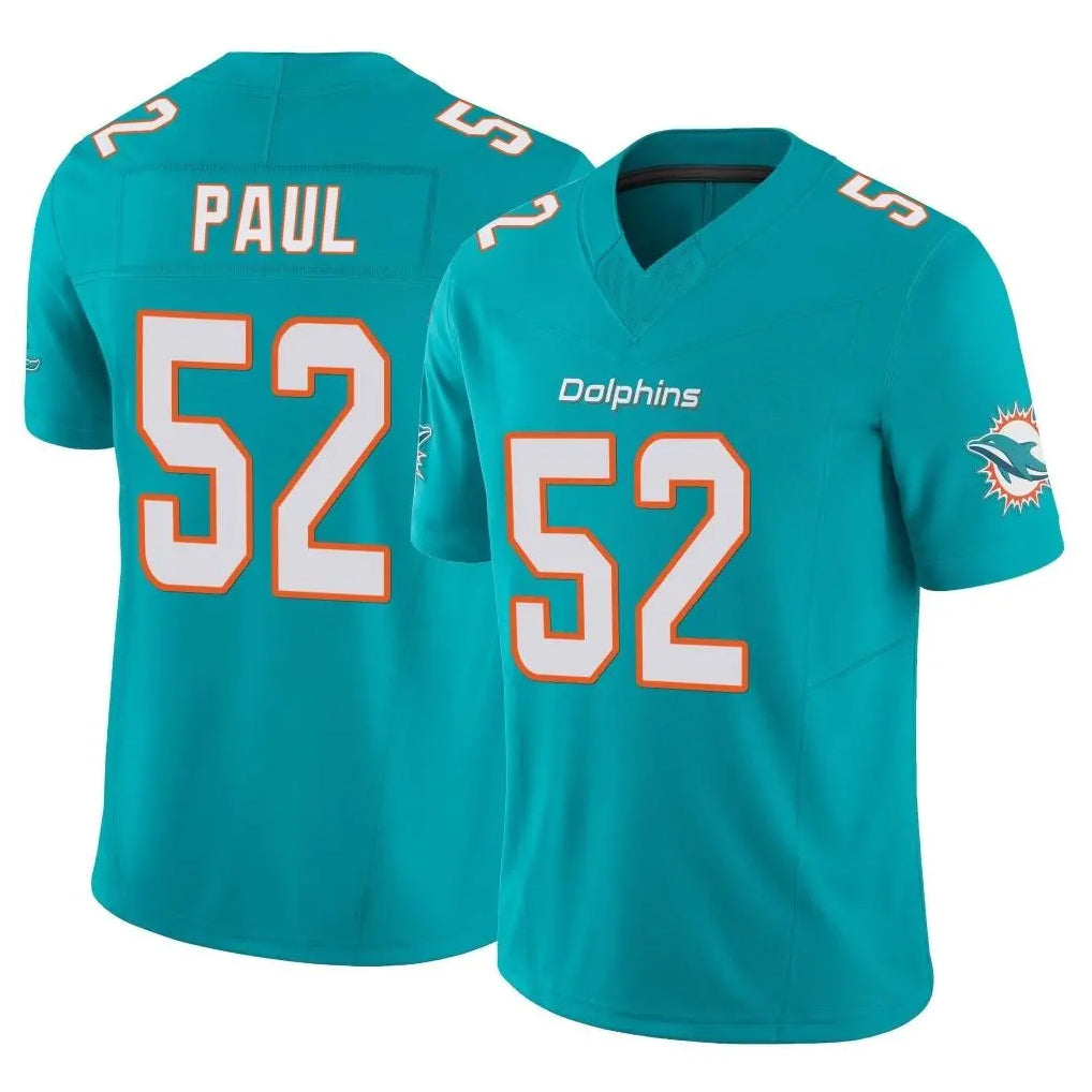 Tlead M.Dolphins #52 Patrick Paul Player Aqua Limited Vapor F.U.S.E. Home Game Stitched Jerseys