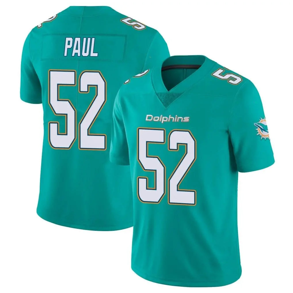 Tlead M.Dolphins #52 Patrick Paul Player Aqua Limited Vapor Untouchable Home Game Stitched Jerseys