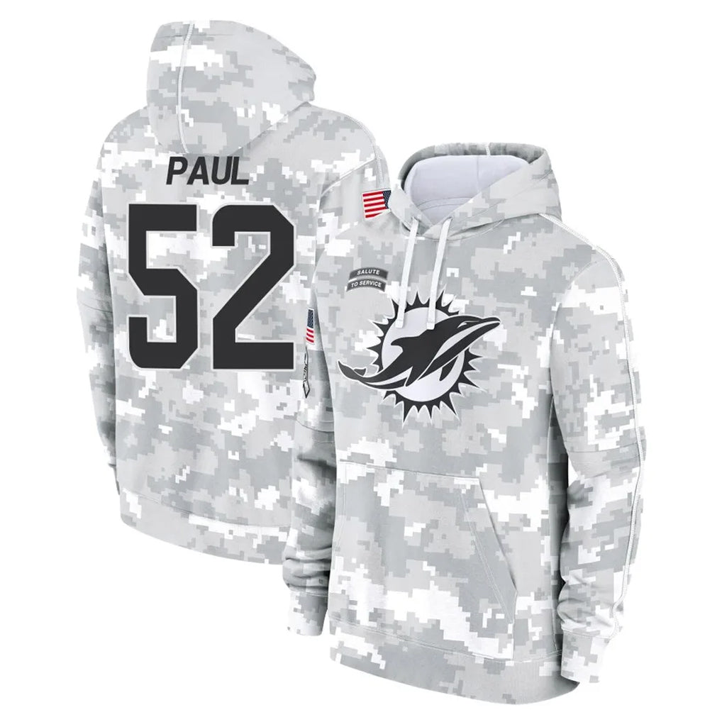 Tlead M.Dolphins #52 Patrick Paul Player Arctic Camo Salute to Service Hoodies Limited Game Stitched Jerseys
