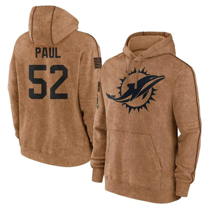 Tlead M.Dolphins #52 Patrick Paul Player Brown Salute to Service Hoodies Limited Game Stitched Jerseys