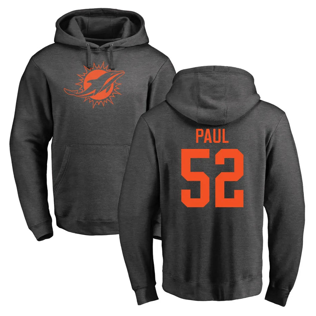 Tlead M.Dolphins #52 Patrick Paul Player Darkgray Pullover Hoodies Limited Stitched Jerseys