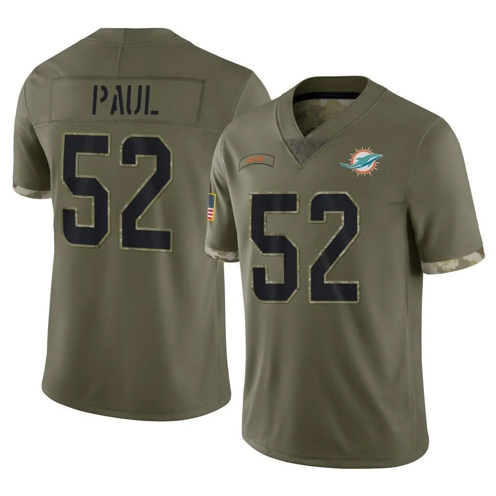 Tlead M.Dolphins #52 Patrick Paul Player Olive Salute To Service Limited Stitched Jerseys