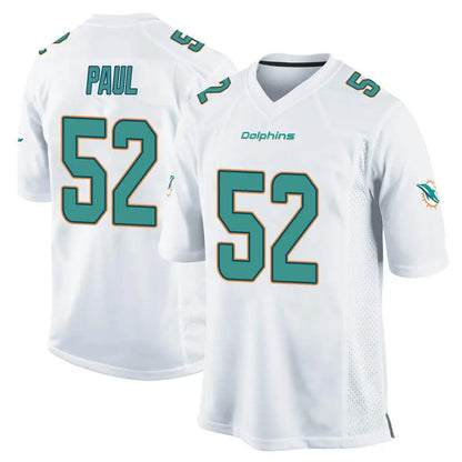 Tlead M.Dolphins #52 Patrick Paul Player White Home Game Stitched Jerseys
