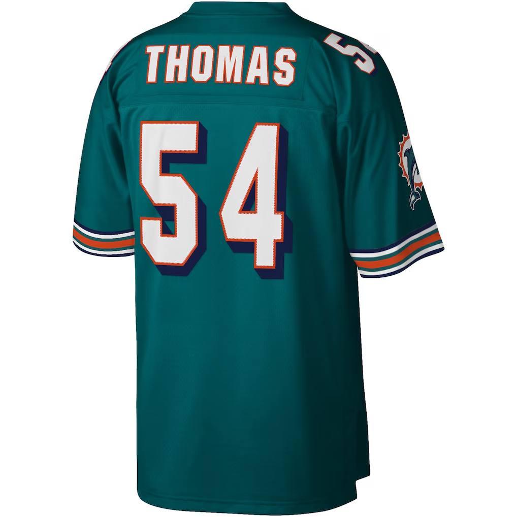 Tlead M.Dolphins #54 Zach Thomas Mitchell & Ness Aqua Legacy Replica Stitched Puhic Jersey