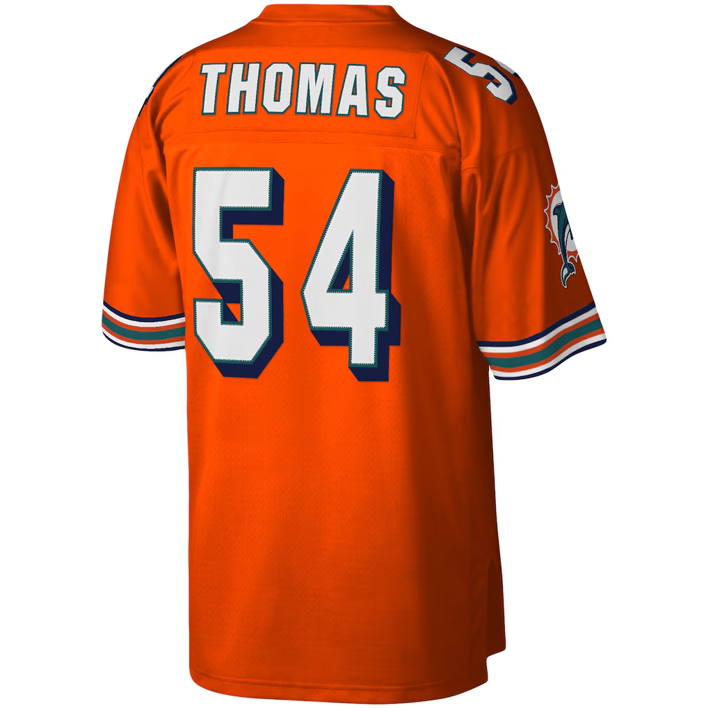 Tlead M.Dolphins #54 Zach Thomas Mitchell & Ness Orange Legacy Replica Stitched Puhic Jersey