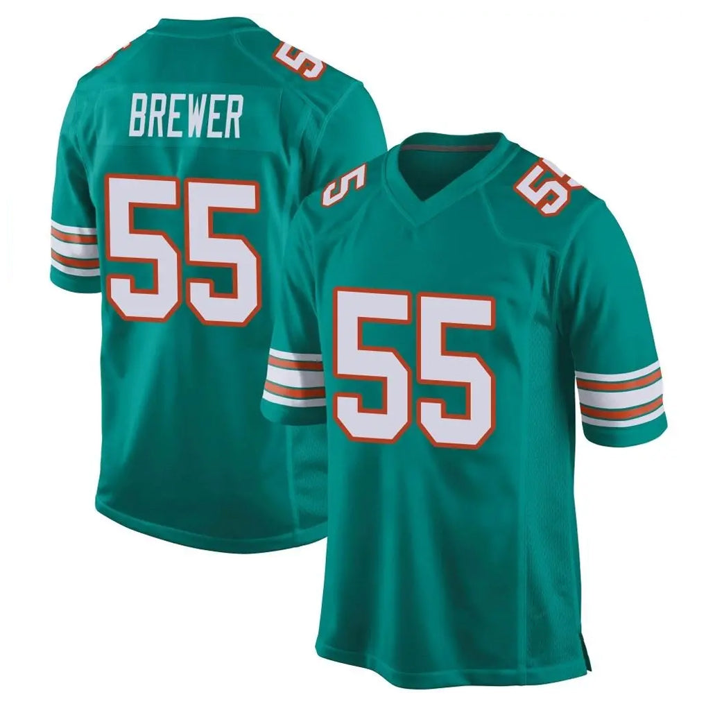 Tlead M.Dolphins #55 Aaron Brewer Player Aqua Alternate Home Game Stitched Jerseys