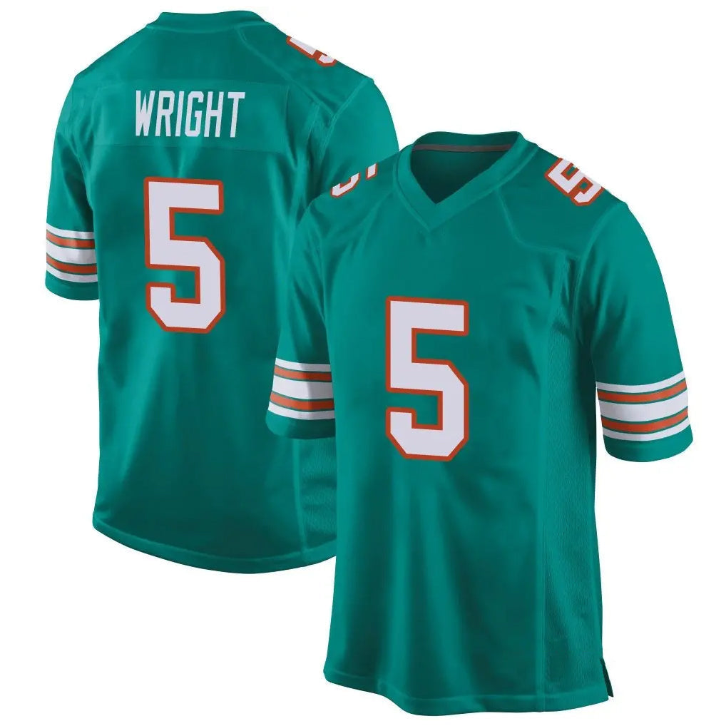 Tlead M.Dolphins #5 Jaylen Wright Player Aqua Alternate Home Game Stitched Jerseys