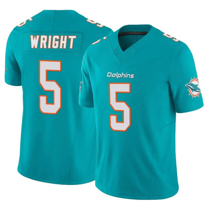 Tlead M.Dolphins #5 Jaylen Wright Player Aqua Limited Vapor F.U.S.E. Home Game Stitched Jerseys