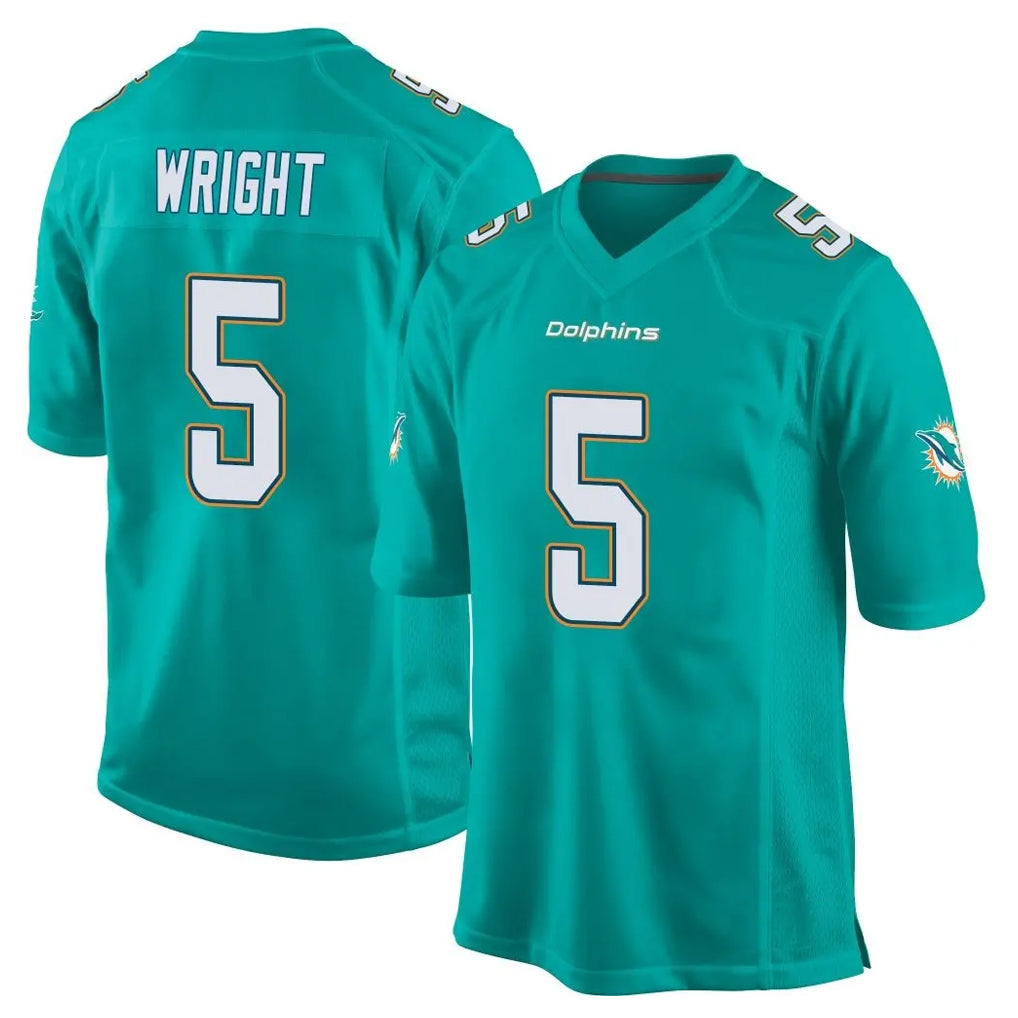 Tlead M.Dolphins #5 Jaylen Wright Player Aqua Team Color Home Game Stitched Jerseys