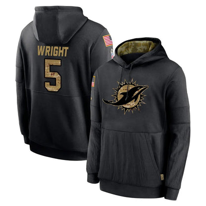 Tlead M.Dolphins #5 Jaylen Wright Player Black Salute to Service Hoodies Limited Game Stitched Jerseys