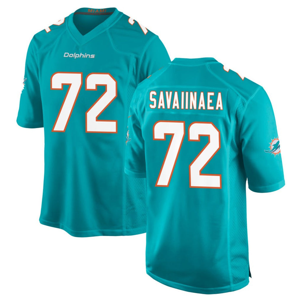 Tlead M.Dolphins #72 Jonah Savaiinaea Player Aqua Home Game Stitched Jerseys