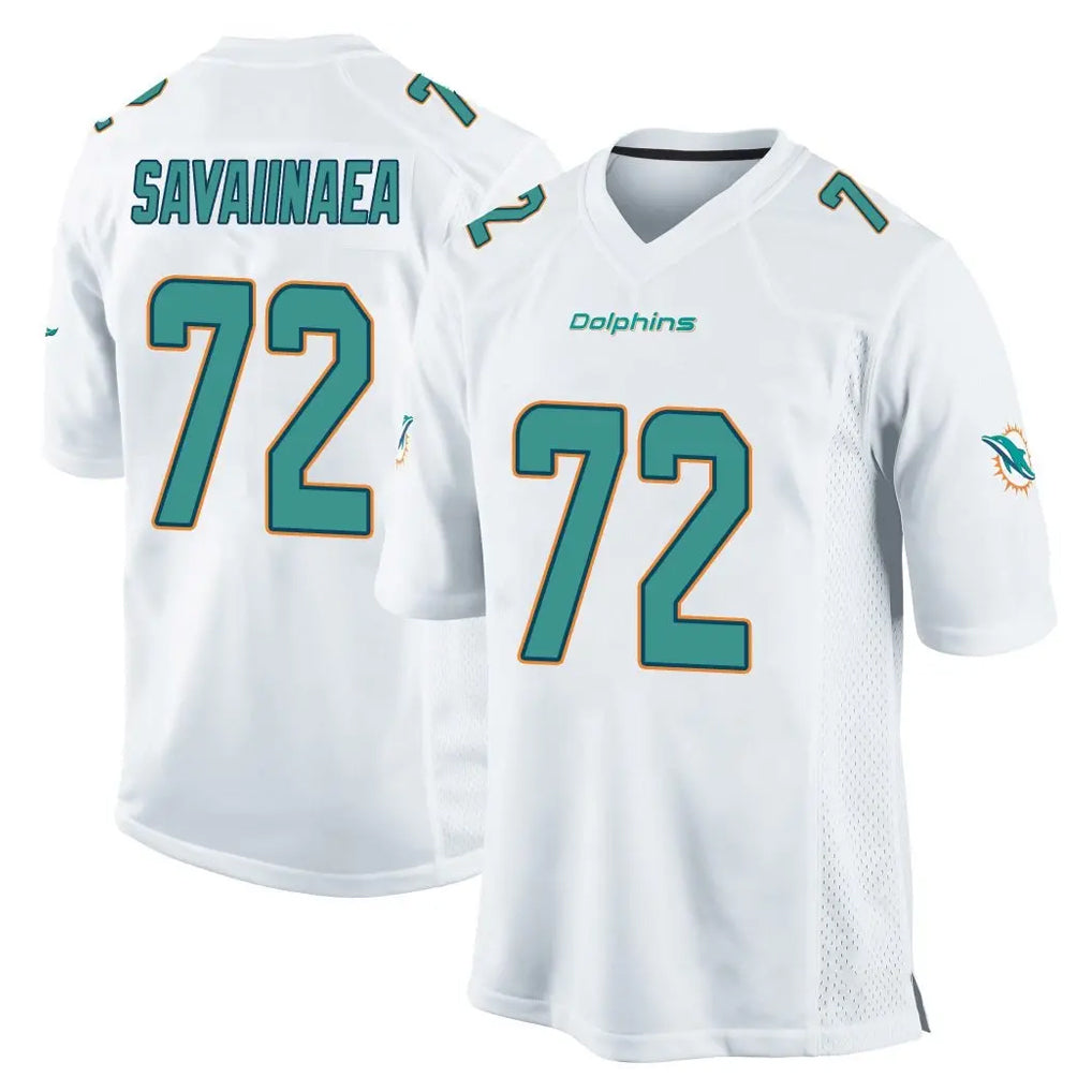 Tlead M.Dolphins #72 Jonah Savaiinaea Player White Home Game Stitched Jerseys