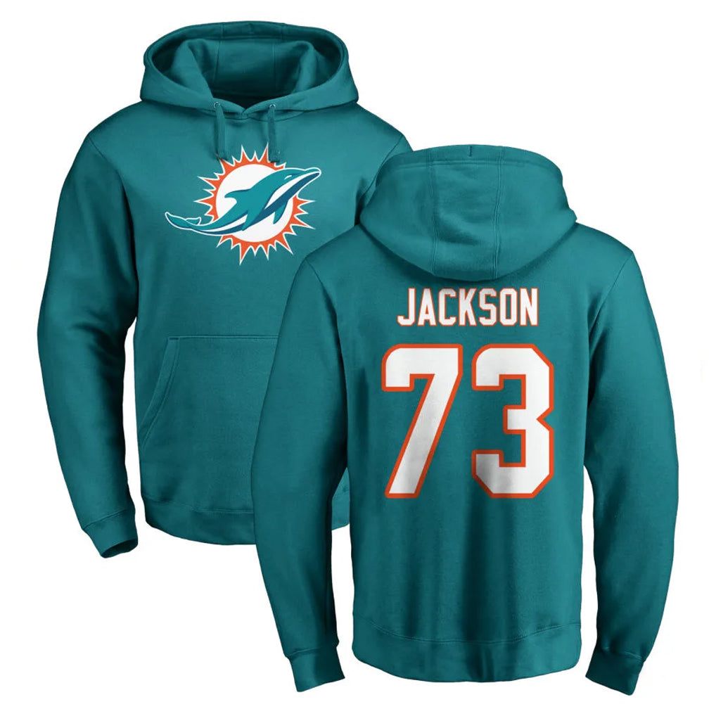 Tlead M.Dolphins #73 Austin Jackson Player Aqua LOGO Pullover Hoodies Limited Stitched Jerseys