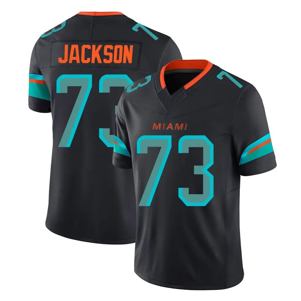 Tlead M.Dolphins #73 Austin Jackson Player Black Limited Pitch Rivalries Collection Home Game Stitched Jerseys