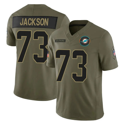 Tlead M.Dolphins #73 Austin Jackson Player Olive 2025 Salute To Service Limited Game Stitched Jerseys