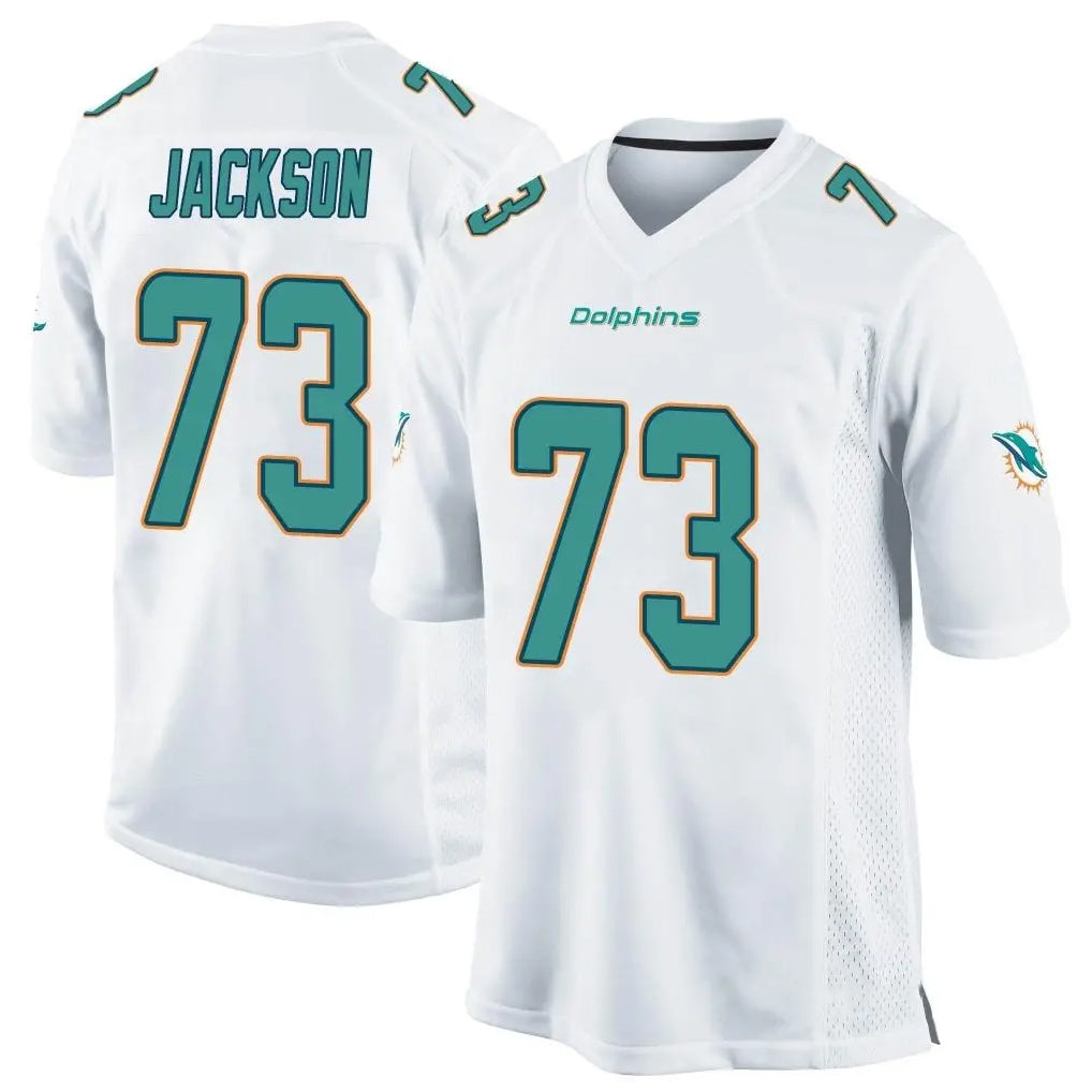Tlead M.Dolphins #73 Austin Jackson Player White Home Game Stitched Jerseys