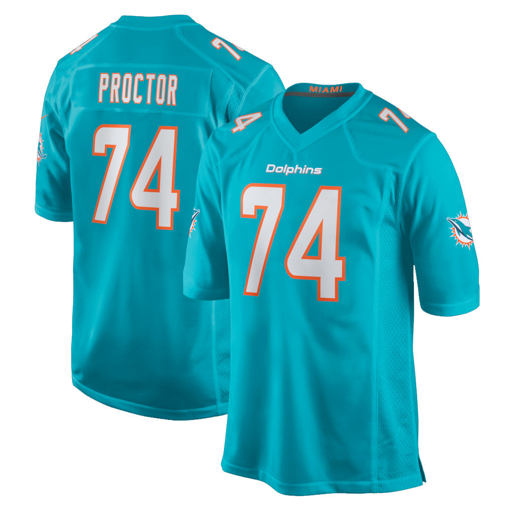 Tlead M.Dolphins #74 Kadyn Proctor Player Aqua Home Game Stitched Jerseys