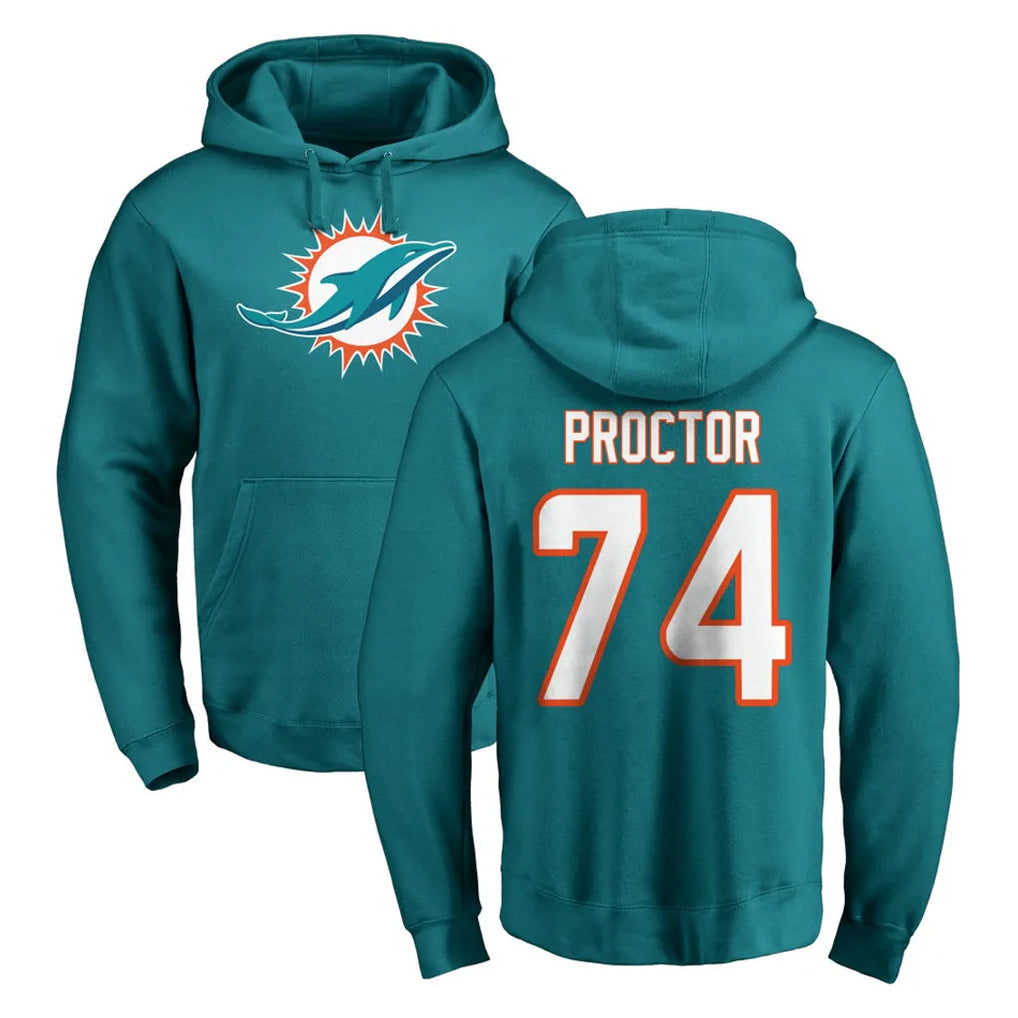 Tlead M.Dolphins #74 Kadyn Proctor Player Aqua LOGO Pullover Hoodies Limited Stitched Jerseys
