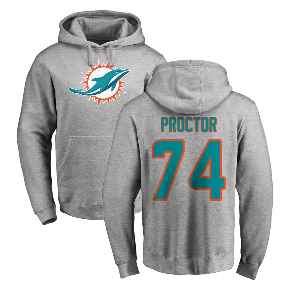 Tlead M.Dolphins #74 Kadyn Proctor Player Gray LOGO Pullover Hoodies Limited Stitched Jerseys