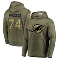 Tlead M.Dolphins #74 Kadyn Proctor Player Olive Salute to Service Pullover Hoodies Home Game Stitched Jerseys