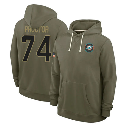 Tlead M.Dolphins #74 Kadyn Proctor Player Olive Salute to Service Pullover Hoodies Limited Stitched Jerseys