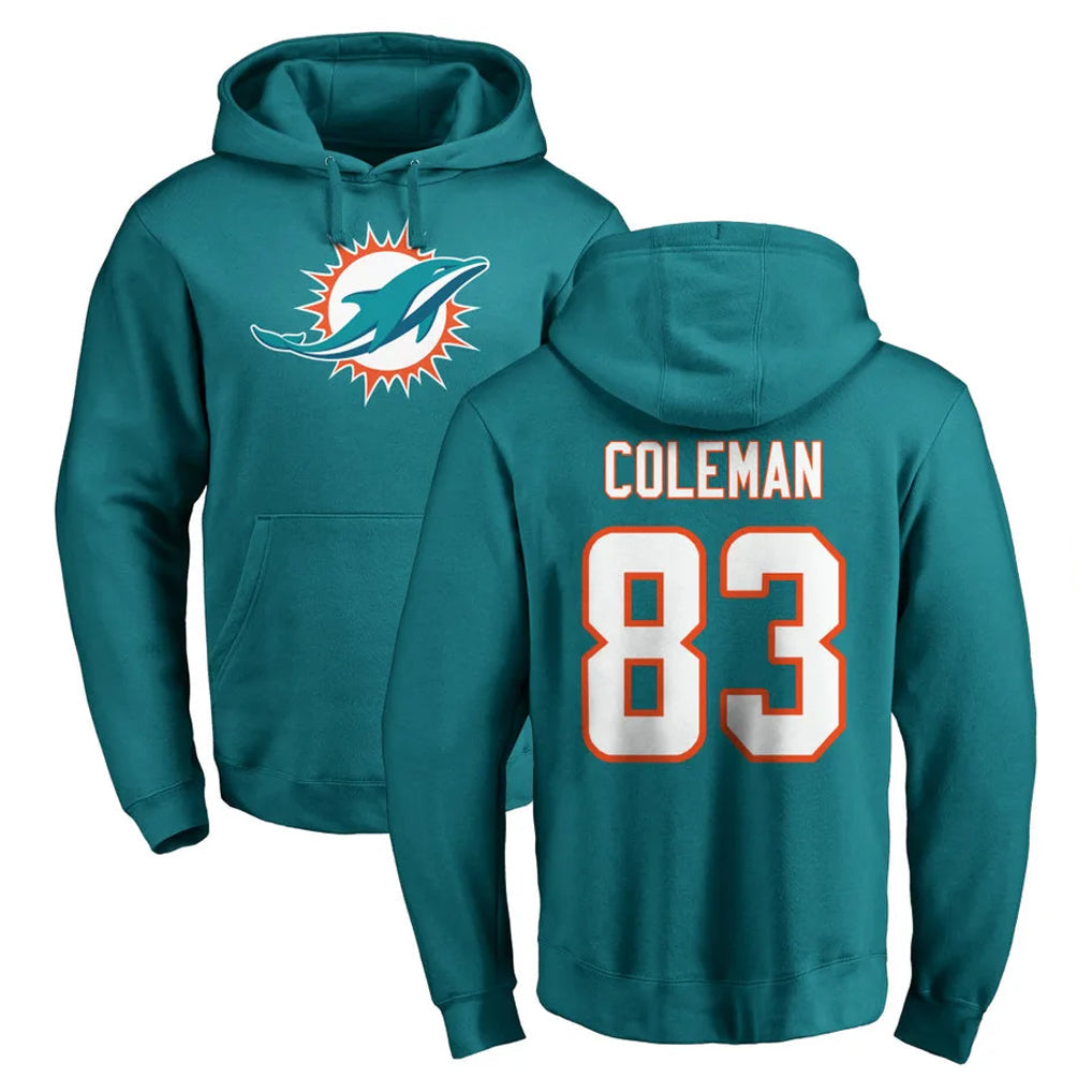 Tlead M.Dolphins #83 Kevin Coleman Jr. Player Aqua LOGO Pullover Hoodies Limited Stitched Jerseys