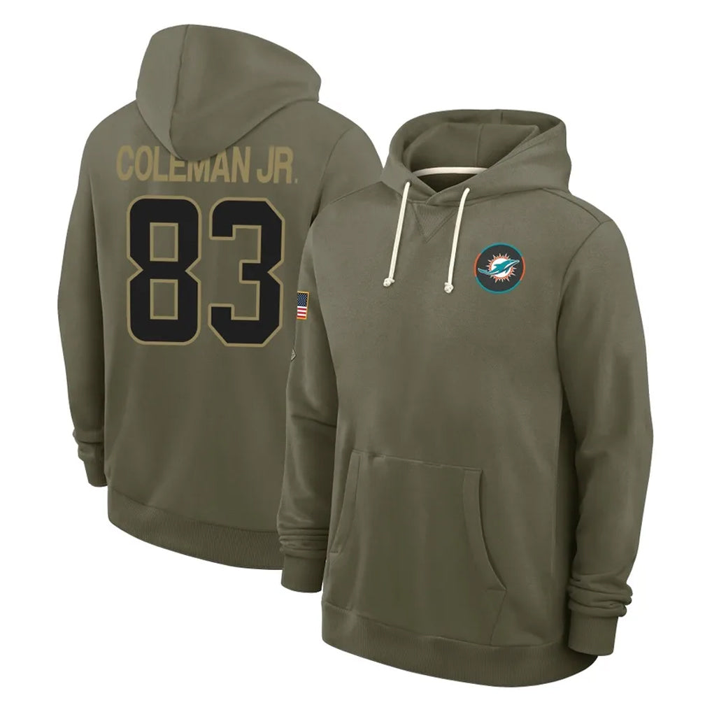 Tlead M.Dolphins #83 Kevin Coleman Jr. Player Olive Salute to Service Pullover Hoodies Limited Stitched Jerseys