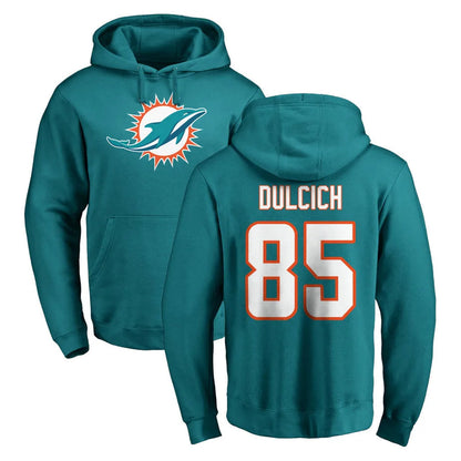Tlead M.Dolphins #85 Greg Dulcich Player Aqua LOGO Pullover Hoodies Limited Stitched Jerseys