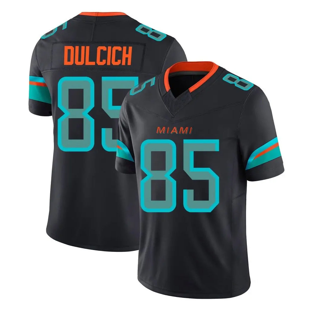 Tlead M.Dolphins #85 Greg Dulcich Player Black Limited Pitch Rivalries Collection Home Game Stitched Jerseys