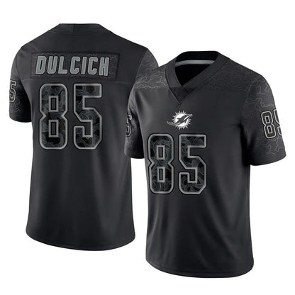Tlead M.Dolphins #85 Greg Dulcich Player Black Reflective Limited Game Stitched Jerseys