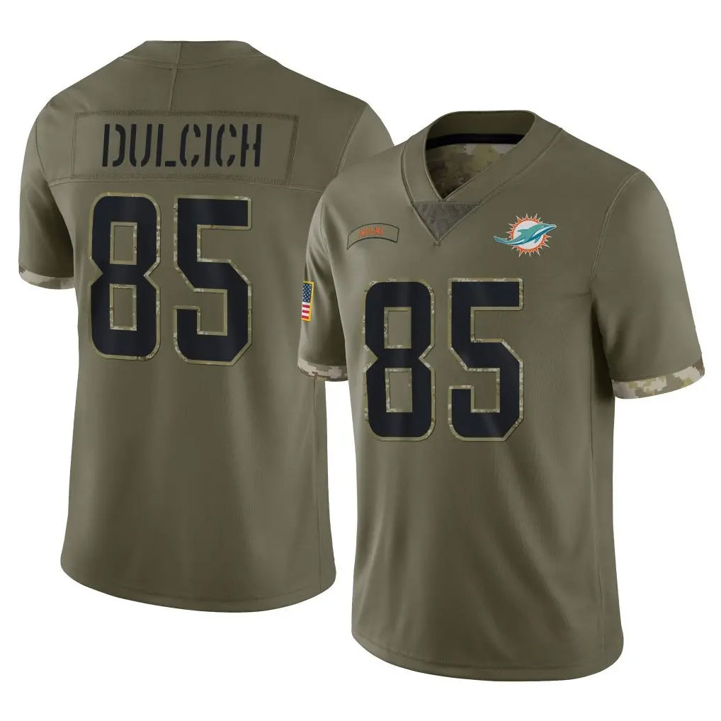 Tlead M.Dolphins #85 Greg Dulcich Player Olive Salute To Service Limited Stitched Jerseys