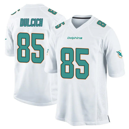 Tlead M.Dolphins #85 Greg Dulcich Player White Home Game Stitched Jerseys
