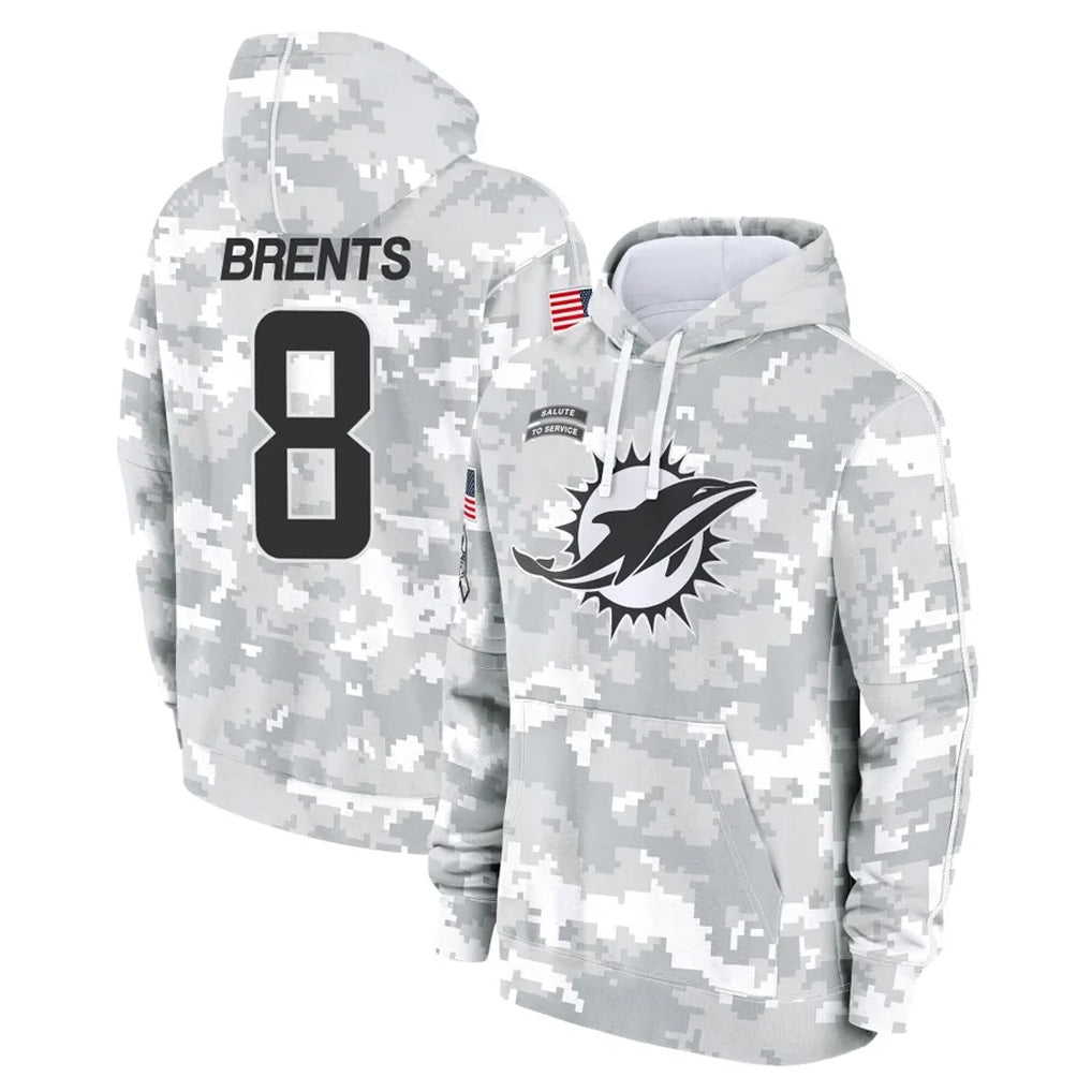 Tlead M.Dolphins #8 JuJu Brents Player Arctic Camo Salute to Service Hoodies Limited Game Stitched Jerseys