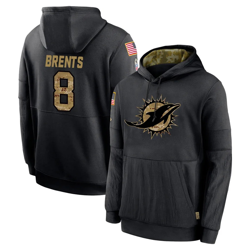Tlead M.Dolphins #8 JuJu Brents Player Black Salute to Service Hoodies Limited Game Stitched Jerseys