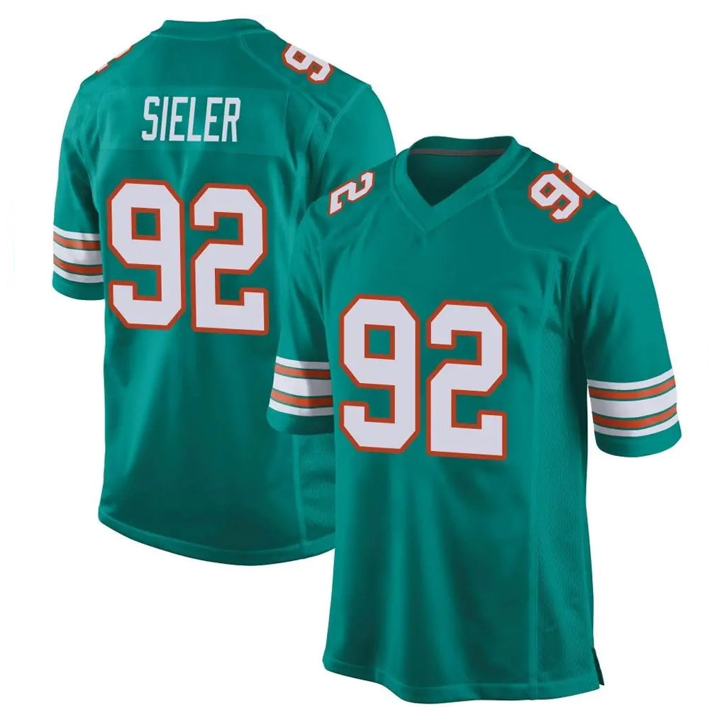 Tlead M.Dolphins #92 Zach Sieler Player Aqua Alternate Home Game Stitched Jerseys