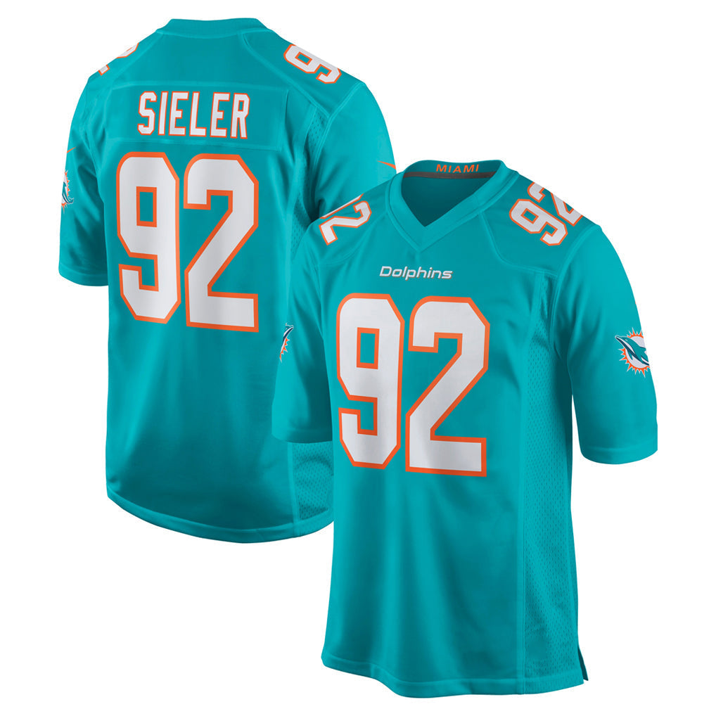 Tlead M.Dolphins #92 Zach Sieler Player Aqua Home Game Stitched Jerseys