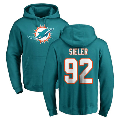 Tlead M.Dolphins #92 Zach Sieler Player Aqua LOGO Pullover Hoodies Limited Stitched Jerseys