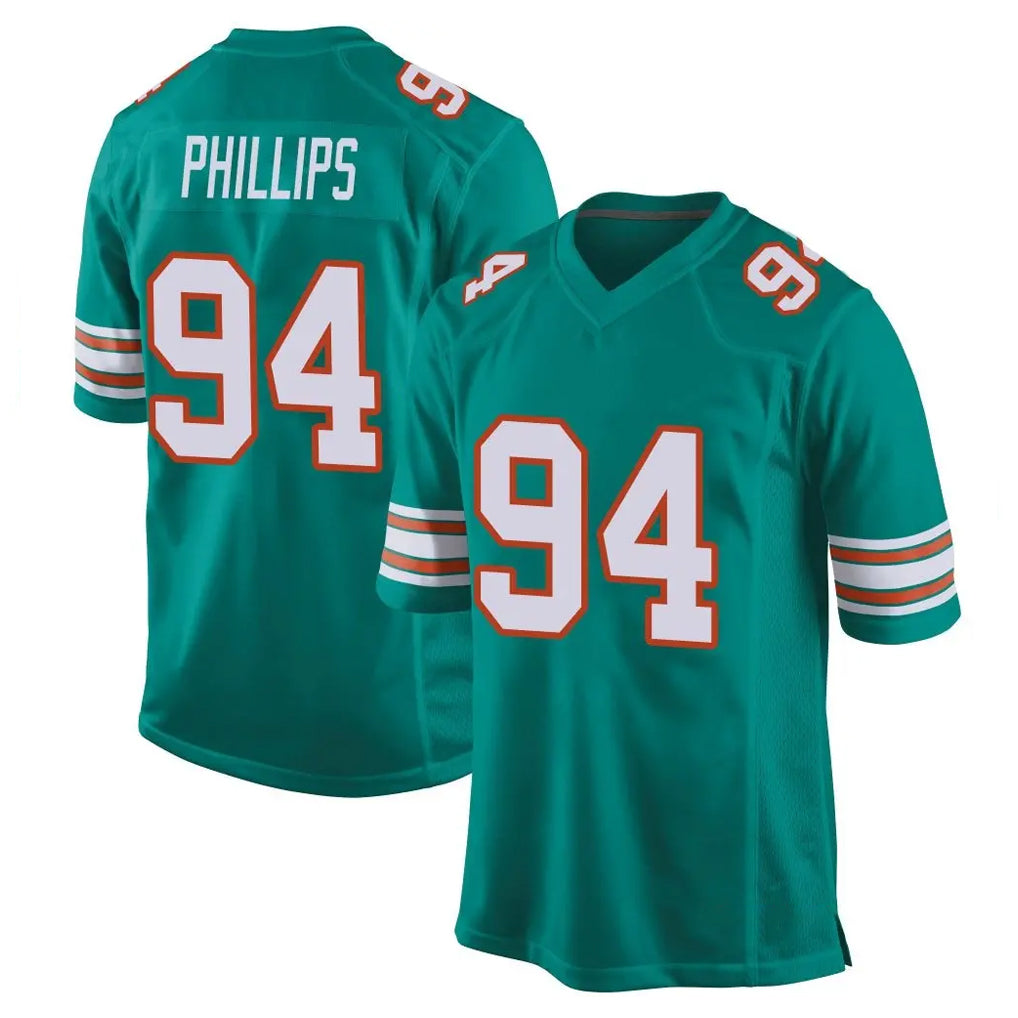 Tlead M.Dolphins #94 Jordan Phillips Player Aqua Alternate Home Game Stitched Jerseys