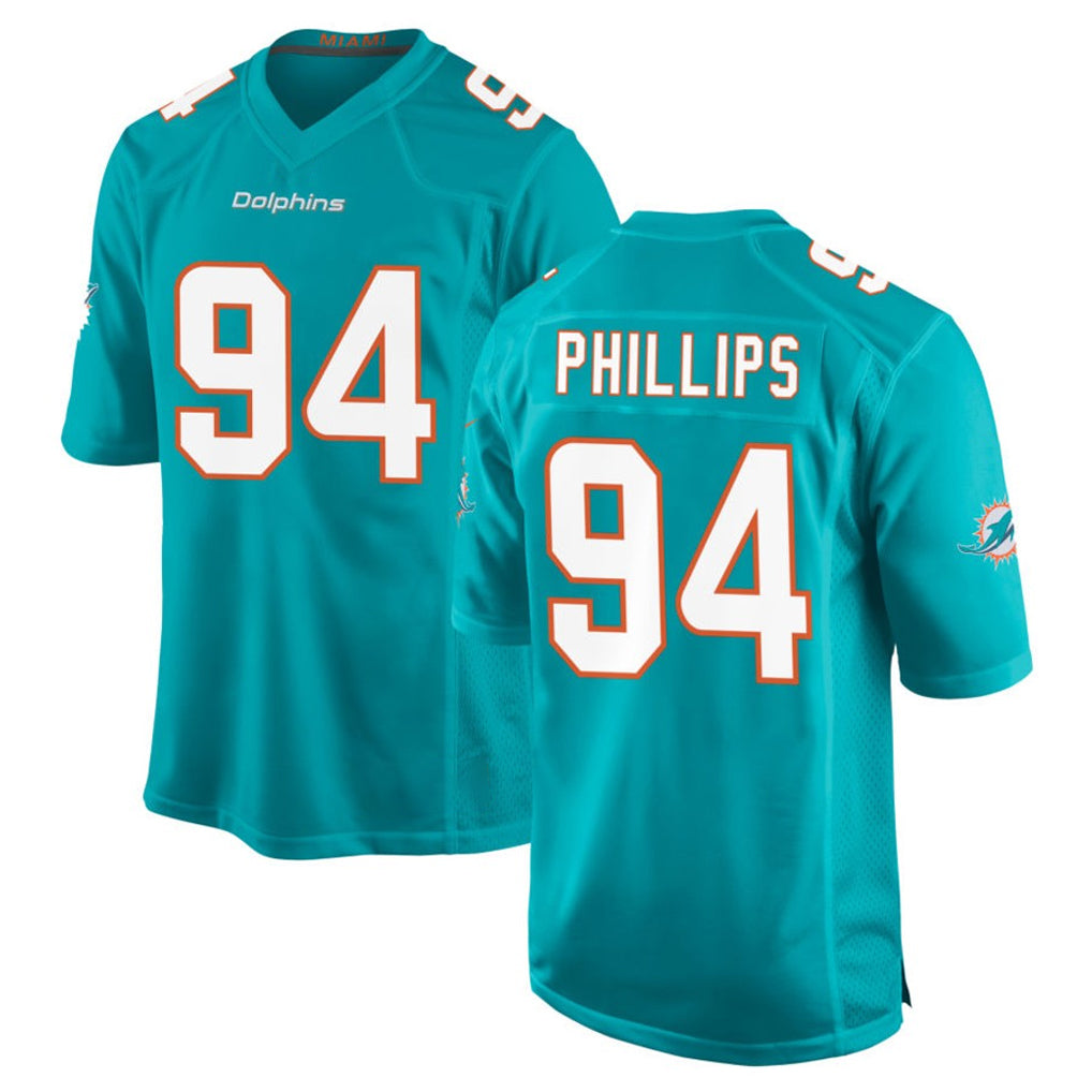 Tlead M.Dolphins #94 Jordan Phillips Player Aqua Home Game Stitched Jerseys