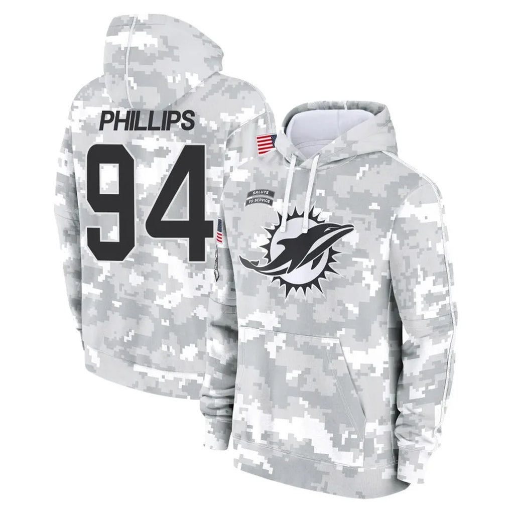 Tlead M.Dolphins #94 Jordan Phillips Player Arctic Camo Salute to Service Hoodies Limited Game Stitched Jerseys