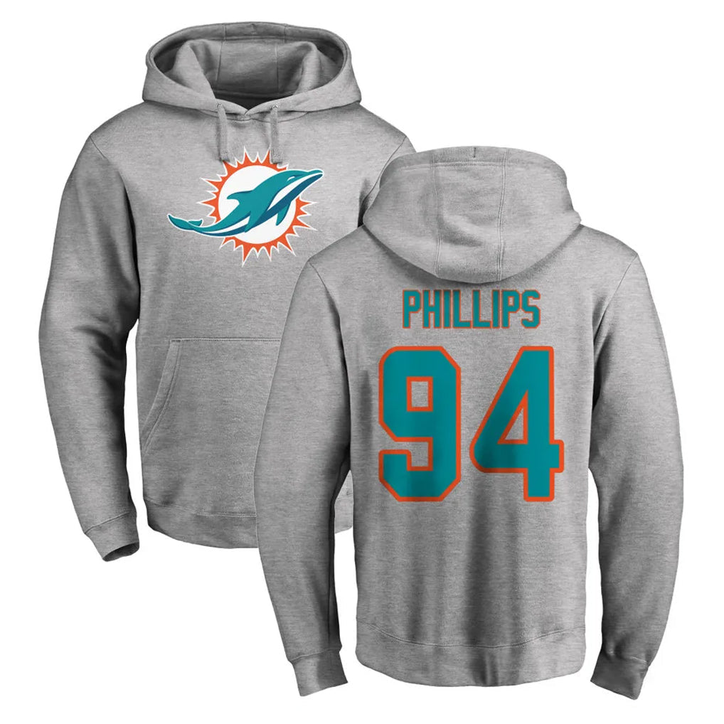 Tlead M.Dolphins #94 Jordan Phillips Player Gray LOGO Pullover Hoodies Limited Stitched Jerseys