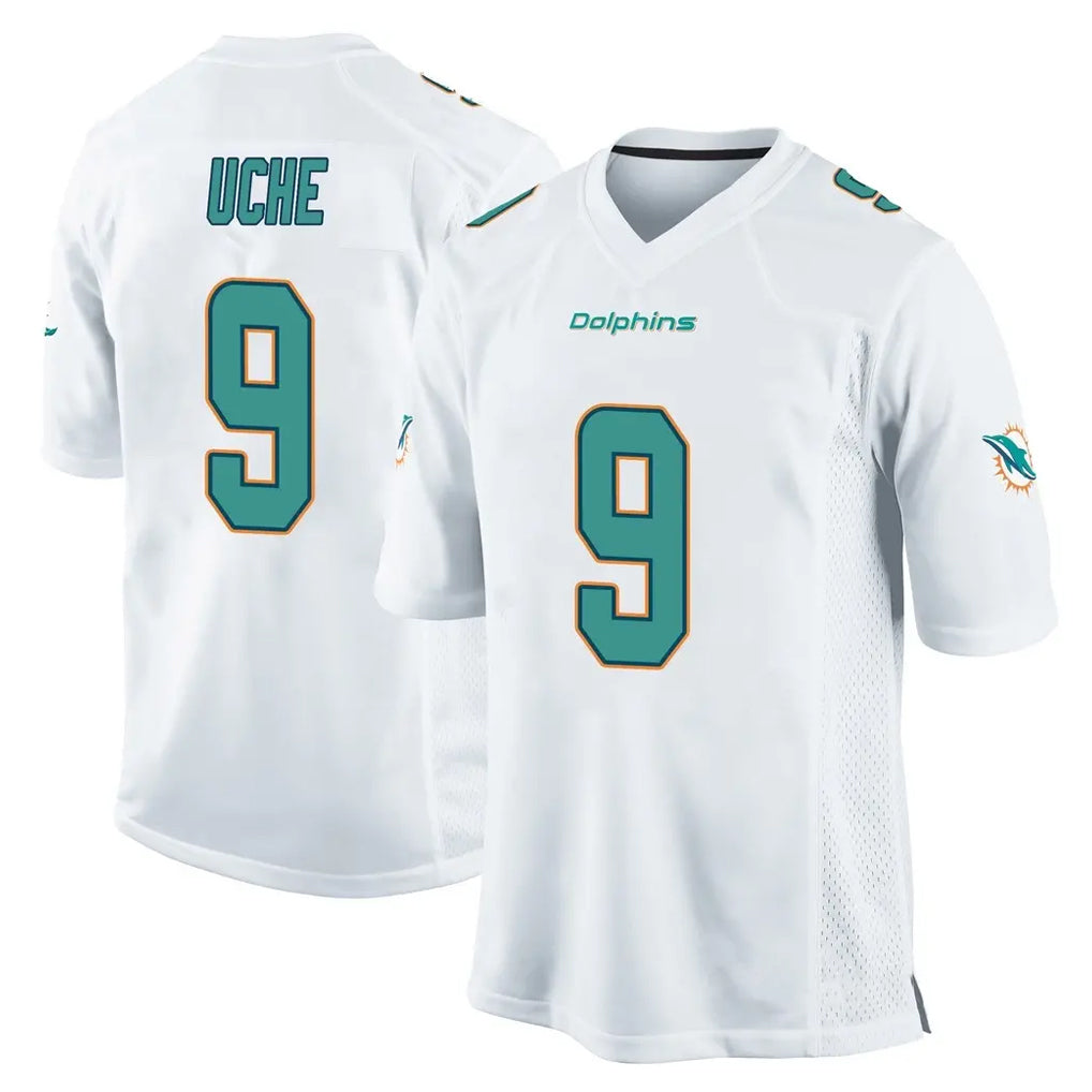 Tlead M.Dolphins #9 Joshua Uche Player White Home Game Stitched Jerseys