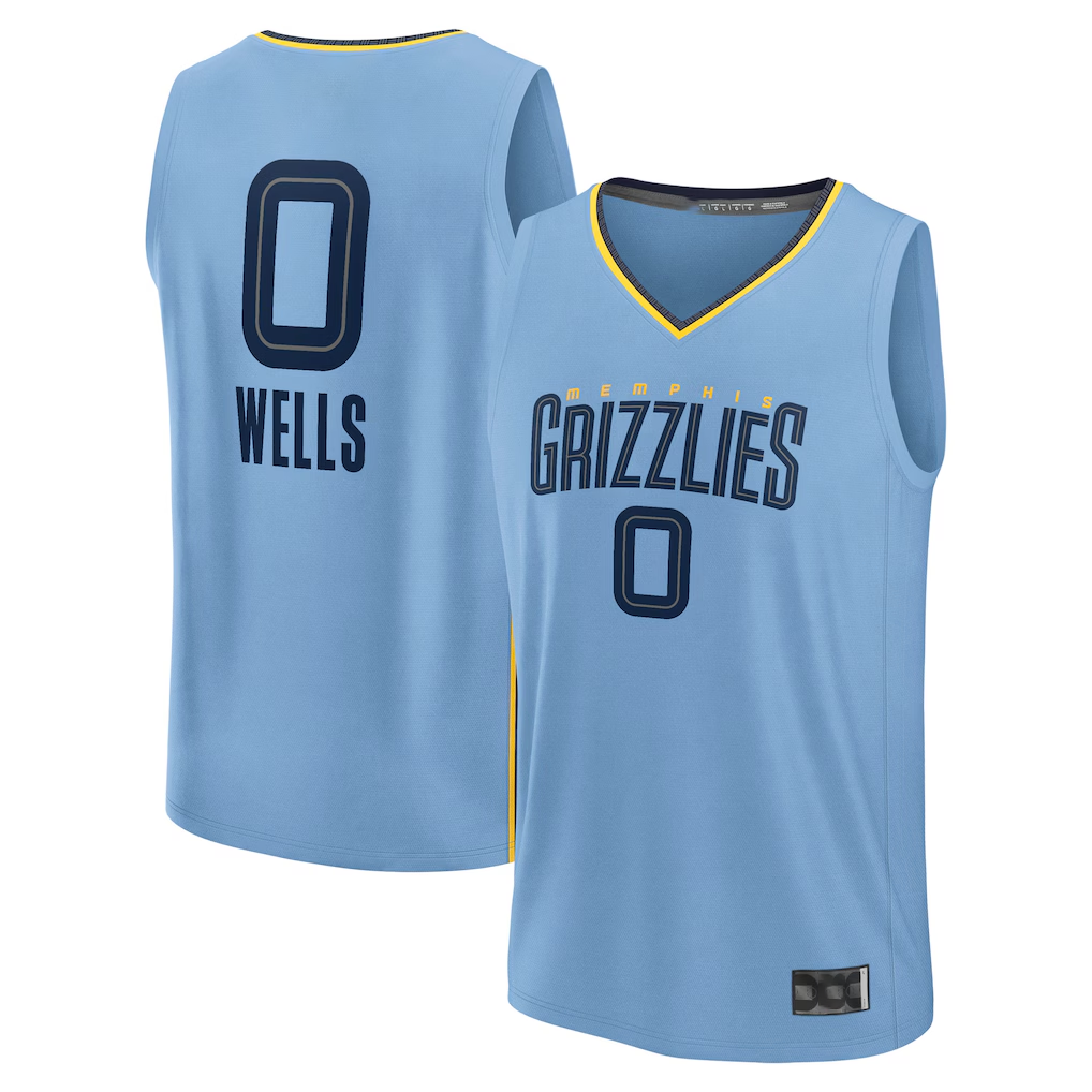 Tlead M.Grizzlies #0 Jaylen Wells Light Blue Fast Break Replica Player Stitched Jerseys- Statement Edition