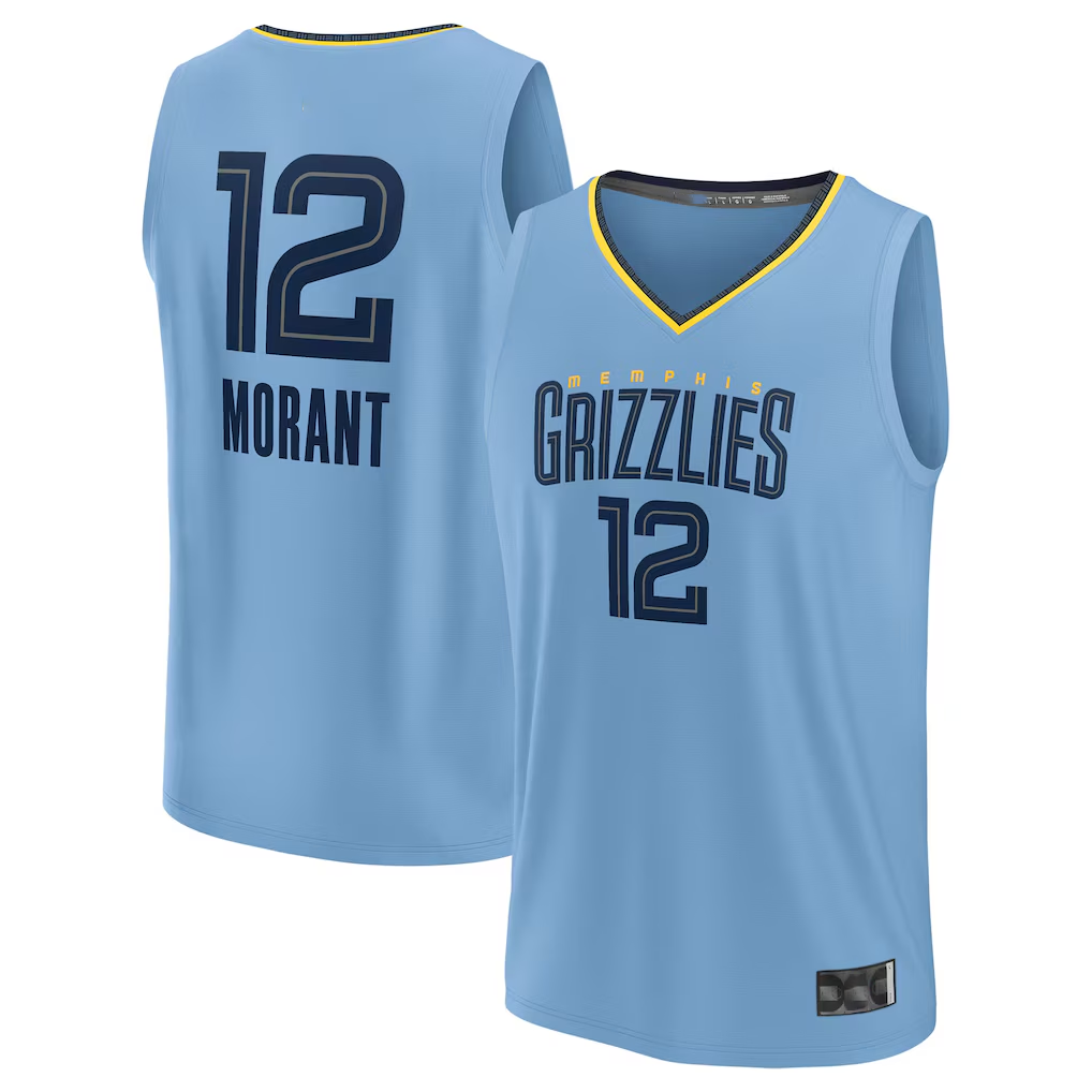 Tlead M.Grizzlies #12 Ja Morant Light Blue Fast Break Replica Player Stitched Jerseys- Statement Edition