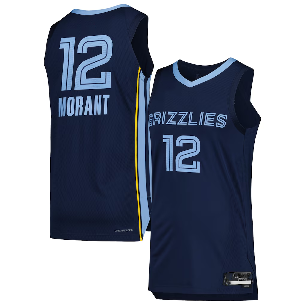 Tlead M.Grizzlies #12 Ja Morant Navy Authentic Stitched Jerseys- Icon Edition