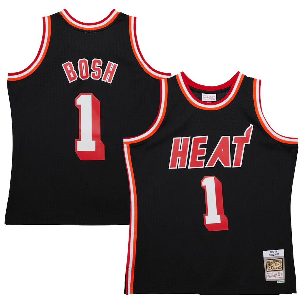 Tlead M.Heat #1 Chris Bosh Mitchell & Ness Black 2013-14 Hardwood Classics Swingman Jerseys